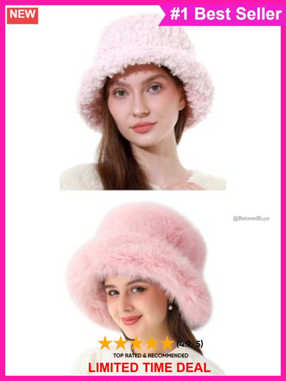 Faux Fur Wide Brim Hat and Faux Fur Bucket Hat 2 Piece Set